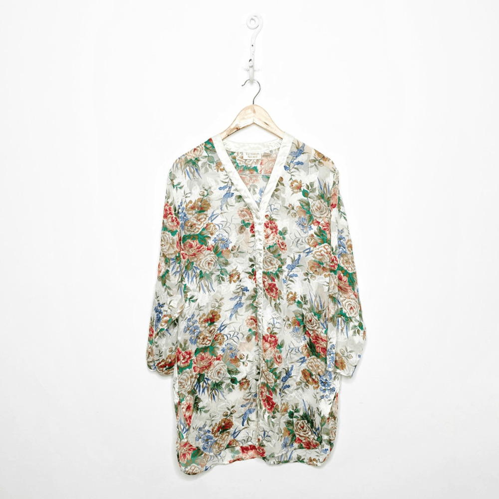 VTG 80s 90s Victoria's Secret Gold Label FLORAL oversized lace nightshirt small - Picture 1 of 5